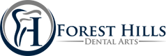The image displays a logo with text, which includes a stylized emblem resembling a bird s head, a circular design with the words FOREST HILLS in bold uppercase letters, and below that, a smaller text reading PUBLIC RELATIONS. The background is white, and there are two horizontal bars at the bottom of the logo.